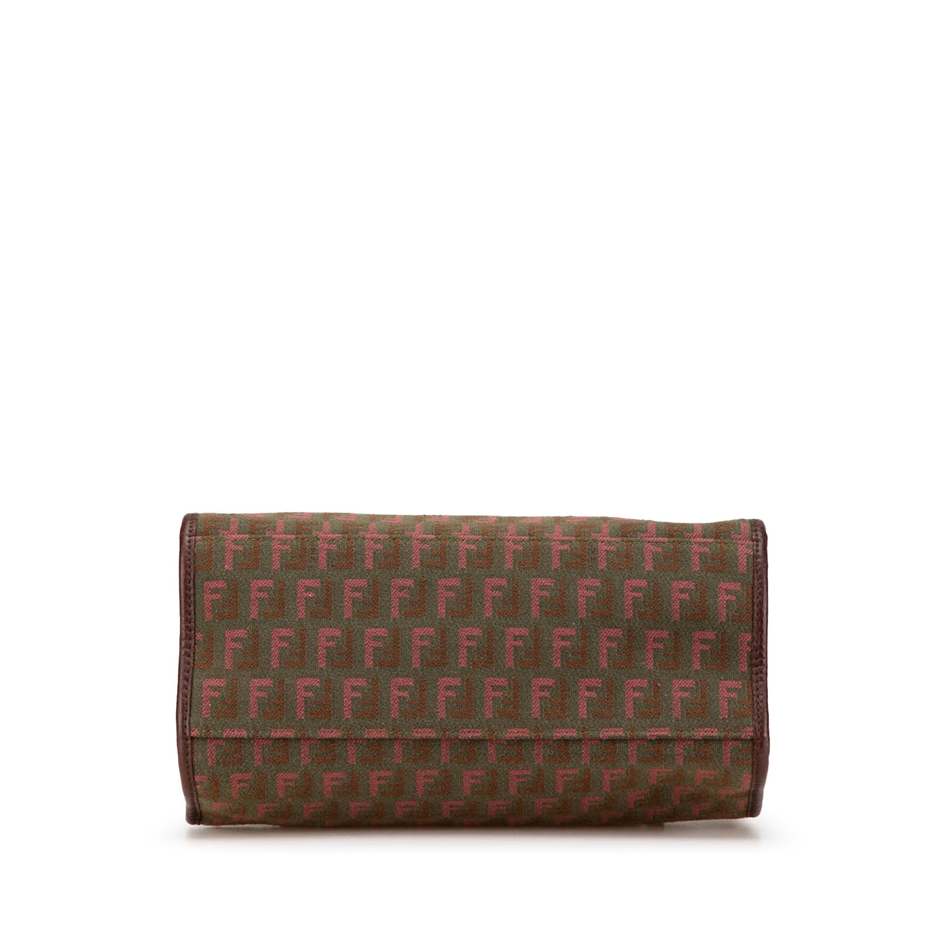 Bottom view of the Fendi tote bag displaying the base and monogram pattern.